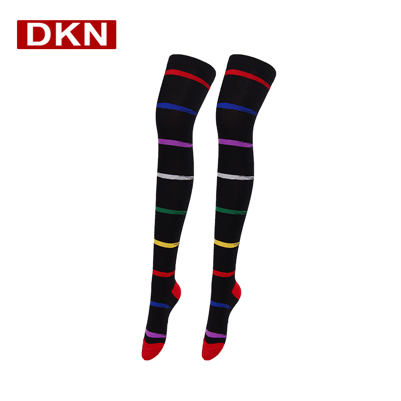 DANKENA Rainbow Striped Socks Colorful Personality Fashion Ladies Stockings Thigh High Socks